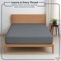 Premium Microfiber Fitted Bedsheet | 10-Inch Deep Pocket, All-Round Elastic | Wrinkle, Fade & Stain Resistant (Dark Grey)