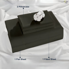 Luxury Giza Egyptian Cotton 4-Piece Bed Sheet Set | Ultra-Soft & Breathable | Extra Deep 10-Inch Pocket Fitted Sheet, Flat Sheet & 2 Pillow Covers (Dark Grey)