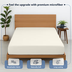 Premium Microfiber Fitted Bedsheet | 10-Inch Deep Pocket, All-Round Elastic | Wrinkle, Fade & Stain Resistant (Ivory)