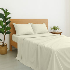 Luxury Giza Egyptian Cotton 4-Piece Bed Sheet Set | Ultra-Soft & Breathable | Extra Deep 10-Inch Pocket Fitted Sheet, Flat Sheet & 2 Pillow Covers (Ivory)