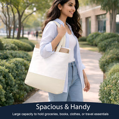 Premium Quality 100% Cotton Tote Bag 13 x 15 Inch – Reusable Eco-Friendly Canvas Shopping, Travel & Daily Carry Bag (Ivory/White)