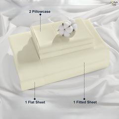 Luxury Giza Egyptian Cotton 4-Piece Bed Sheet Set | Ultra-Soft & Breathable | Extra Deep 10-Inch Pocket Fitted Sheet, Flat Sheet & 2 Pillow Covers (Ivory)