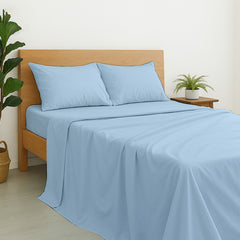 Luxury Giza Egyptian Cotton 4-Piece Bed Sheet Set | Ultra-Soft & Breathable | Extra Deep 10-Inch Pocket Fitted Sheet, Flat Sheet & 2 Pillow Covers (Light Blue)