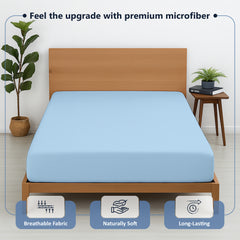 Premium Microfiber Fitted Bedsheet | 10-Inch Deep Pocket, All-Round Elastic | Wrinkle, Fade & Stain Resistant (Light Blue)