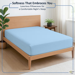 Premium Microfiber Fitted Bedsheet | 10-Inch Deep Pocket, All-Round Elastic | Wrinkle, Fade & Stain Resistant (Light Blue)