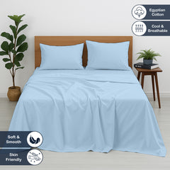 Luxury Giza Egyptian Cotton 4-Piece Bed Sheet Set | Ultra-Soft & Breathable | Extra Deep 10-Inch Pocket Fitted Sheet, Flat Sheet & 2 Pillow Covers (Light Blue)