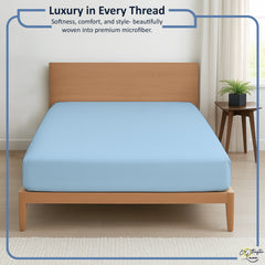 Premium Microfiber Fitted Bedsheet | 10-Inch Deep Pocket, All-Round Elastic | Wrinkle, Fade & Stain Resistant (Light Blue)