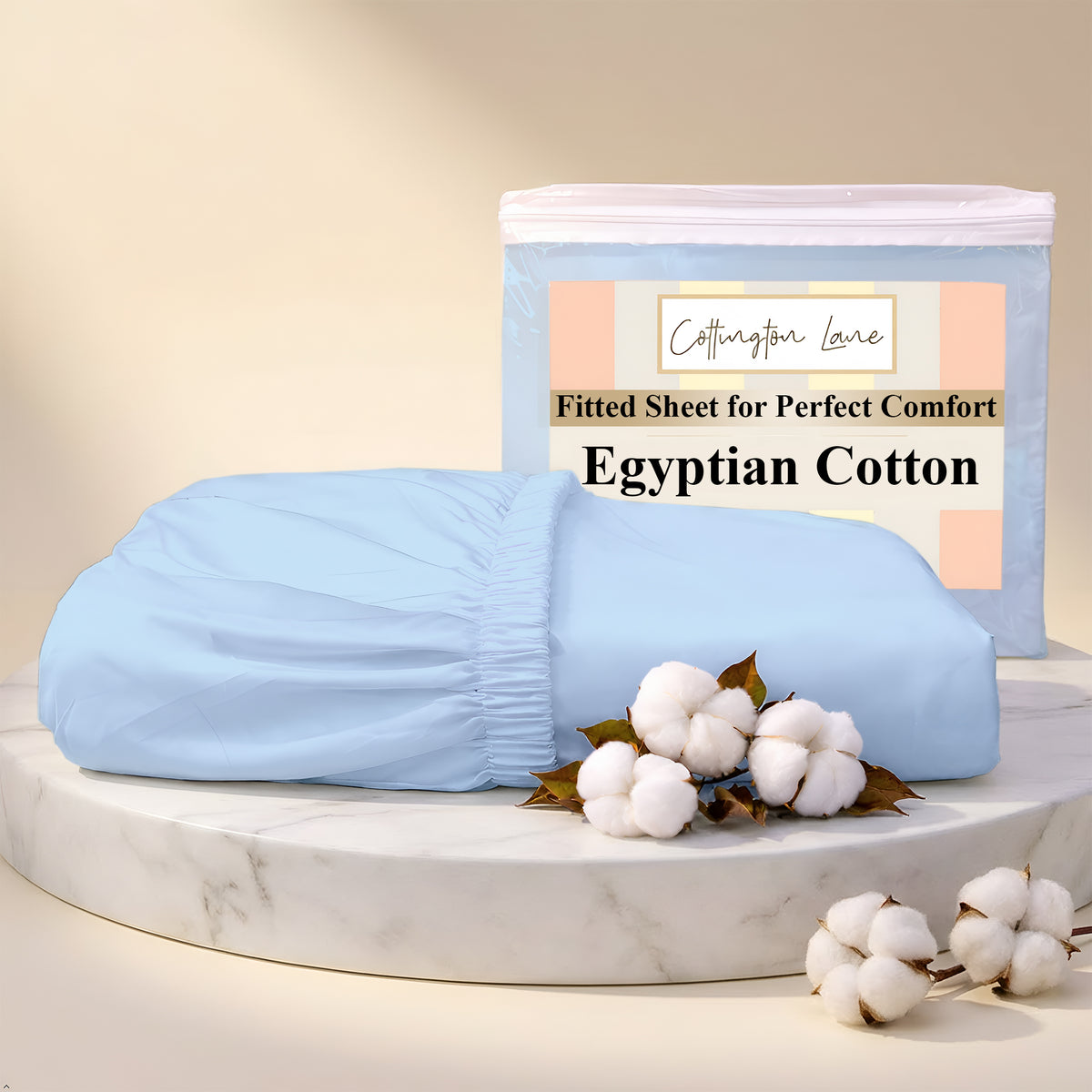 Premium 100% Cotton Fitted Bedsheet | Soft & Cooling Hotel-Quality Sheet | 10-Inch Deep Pocket, All-Round Elastic (Light Blue)
