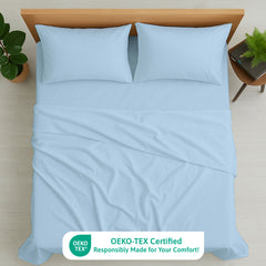 Luxury Giza Egyptian Cotton 4-Piece Bed Sheet Set | Ultra-Soft & Breathable | Extra Deep 10-Inch Pocket Fitted Sheet, Flat Sheet & 2 Pillow Covers (Light Blue)