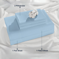 Luxury Giza Egyptian Cotton 4-Piece Bed Sheet Set | Ultra-Soft & Breathable | Extra Deep 10-Inch Pocket Fitted Sheet, Flat Sheet & 2 Pillow Covers (Light Blue)