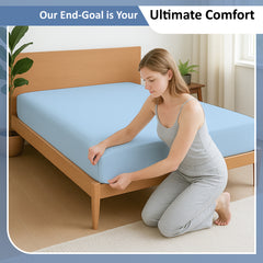 Premium 100% Cotton Fitted Bedsheet | Soft & Cooling Hotel-Quality Sheet | 10-Inch Deep Pocket, All-Round Elastic (Light Blue)