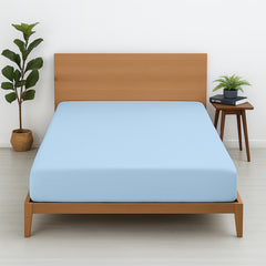 Premium 100% Cotton Fitted Bedsheet | Soft & Cooling Hotel-Quality Sheet | 10-Inch Deep Pocket, All-Round Elastic (Light Blue)