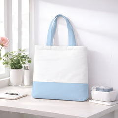 Premium Quality 100% Cotton Tote Bag 13 x 15 Inch – Reusable Eco-Friendly Canvas Shopping, Travel & Daily Carry Bag (Light Blue/White)