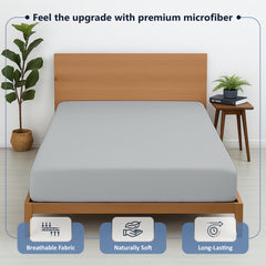 Premium Microfiber Fitted Bedsheet | 10-Inch Deep Pocket, All-Round Elastic | Wrinkle, Fade & Stain Resistant (Light Grey)