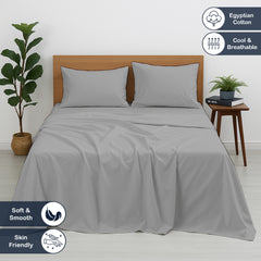 Luxury Giza Egyptian Cotton 4-Piece Bed Sheet Set | Ultra-Soft & Breathable | Extra Deep 10-Inch Pocket Fitted Sheet, Flat Sheet & 2 Pillow Covers (Light Grey)