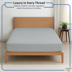 Premium Microfiber Fitted Bedsheet | 10-Inch Deep Pocket, All-Round Elastic | Wrinkle, Fade & Stain Resistant (Light Grey)