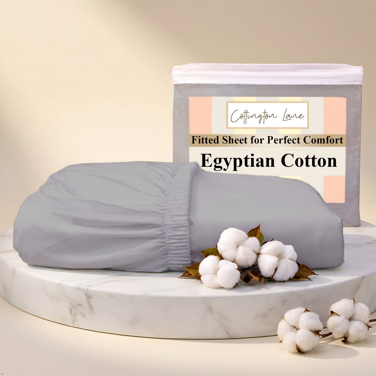 Premium 100% Cotton Fitted Bedsheet | Soft & Cooling Hotel-Quality Sheet | 10-Inch Deep Pocket, All-Round Elastic (Light Grey)
