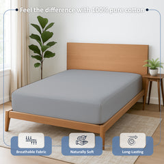 Premium 100% Cotton Fitted Bedsheet | Soft & Cooling Hotel-Quality Sheet | 10-Inch Deep Pocket, All-Round Elastic (Light Grey)