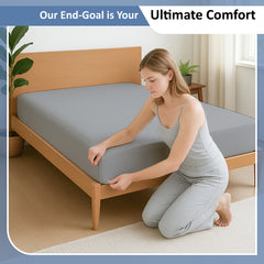 Premium 100% Cotton Fitted Bedsheet | Soft & Cooling Hotel-Quality Sheet | 10-Inch Deep Pocket, All-Round Elastic (Light Grey)
