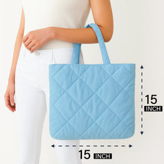 Light Blue Microfiber Quilted Tote Bag 13 x 15 Inch – Lightweight, Durable Shoulder Bag for Shopping, Travel & Daily Use