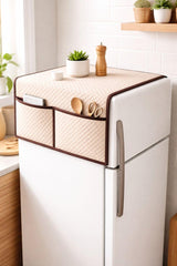 Waffle Fabric Refrigerator Dust Proof Cover with Storage Pockets - Washer and Dryer Top Cover - Protective, Durable, Easy to Clean - Light Sand - Set of 1