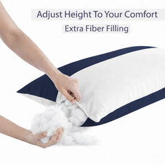 Microfiber Filled Bed Pillows for Sleeping | Takiya Combo Set of 2 for Bed Room | Super Soft Pillow Fillers for Back, Side, and Stomach Sleepers, Navy Blue