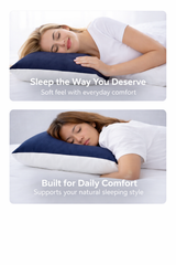 Microfiber Filled Bed Pillows for Sleeping | Takiya Combo Set of 2 for Bed Room | Super Soft Pillow Fillers for Back, Side, and Stomach Sleepers, Navy Blue