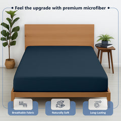 Premium Microfiber Fitted Bedsheet | 10-Inch Deep Pocket, All-Round Elastic | Wrinkle, Fade & Stain Resistant (Navy Blue)