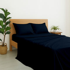 Luxury Giza Cotton 4-Piece Bed Sheet Set | Ultra-Soft & Breathable | Extra Deep 10-Inch Pocket Fitted Sheet, Flat Sheet & 2 Pillow Covers (Navy Blue)