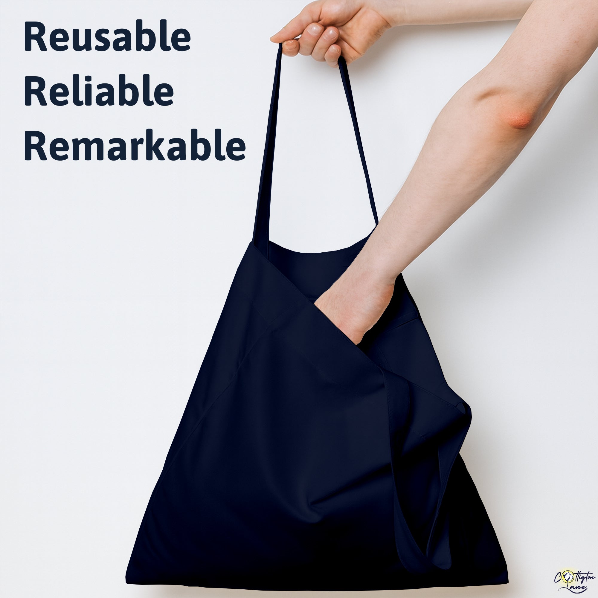 Navy Blue Cotton Tote Bag 13 x 15 Inch – Reusable Eco-Friendly Canvas – Cottington Lane