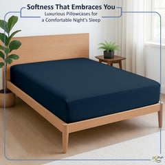 Premium Microfiber Fitted Bedsheet | 10-Inch Deep Pocket, All-Round Elastic | Wrinkle, Fade & Stain Resistant (Navy Blue)