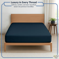 Premium Microfiber Fitted Bedsheet | 10-Inch Deep Pocket, All-Round Elastic | Wrinkle, Fade & Stain Resistant (Navy Blue)