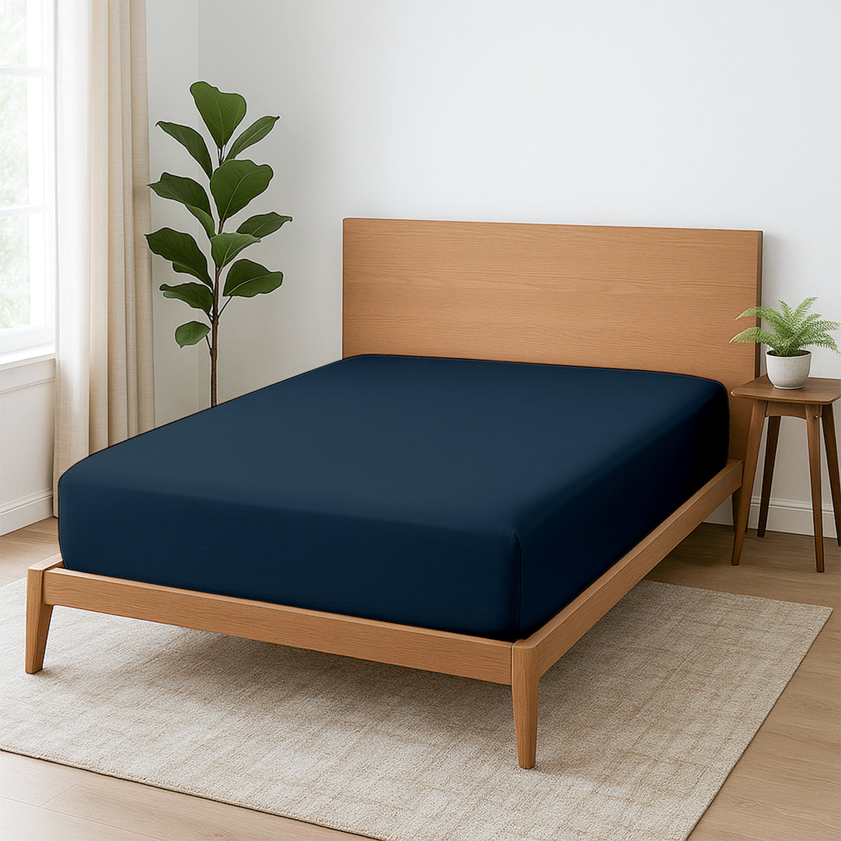Premium Microfiber Fitted Bedsheet | 10-Inch Deep Pocket, All-Round Elastic | Wrinkle, Fade & Stain Resistant (Navy Blue)