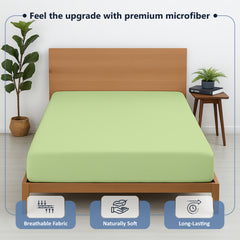 Premium Microfiber Fitted Bedsheet | 10-Inch Deep Pocket, All-Round Elastic | Wrinkle, Fade & Stain Resistant (Sage)