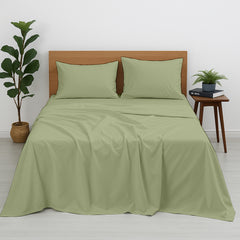 Premium 100% Cotton 4-Piece Bed Sheet Set | 400 TC | Flat Sheet, Elastic Fitted Sheet & 2 Pillow Covers | 10-Inch Deep Pocket (Sage)