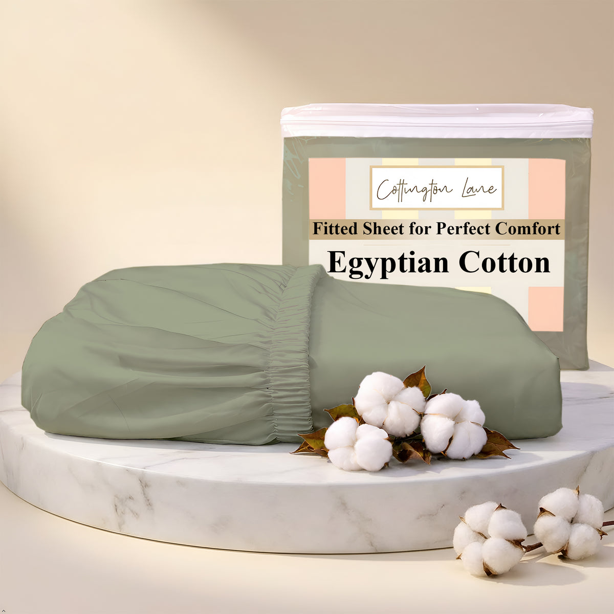 Premium 100% Cotton Fitted Bedsheet | Soft & Cooling Hotel-Quality Sheet | 10-Inch Deep Pocket, All-Round Elastic (Sage)