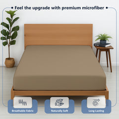 Premium Microfiber Fitted Bedsheet | 10-Inch Deep Pocket, All-Round Elastic | Wrinkle, Fade & Stain Resistant (Taupe)