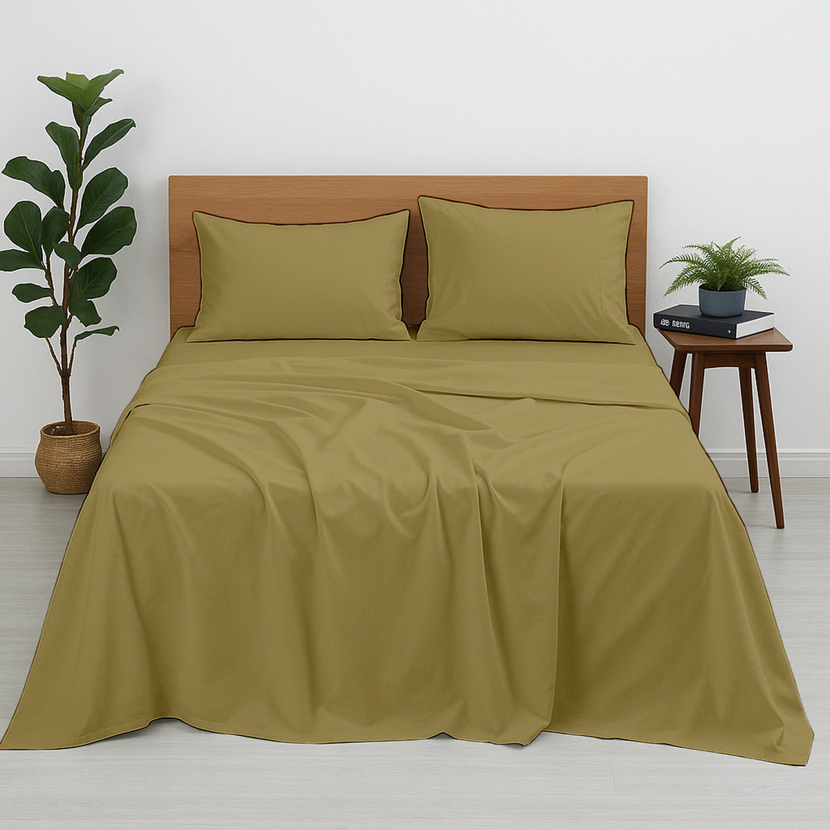 Premium 100% Cotton 4-Piece Bed Sheet Set | 400 TC | Flat Sheet, Elastic Fitted Sheet & 2 Pillow Covers | 10-Inch Deep Pocket (Taupe)