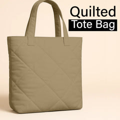 Taupe Microfiber Quilted Tote Bag 13 x 15 Inch – Lightweight, Durable Shoulder Bag for Shopping, Travel & Daily Use