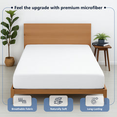 Premium Microfiber Fitted Bedsheet | 10-Inch Deep Pocket, All-Round Elastic | Wrinkle, Fade & Stain Resistant (White)