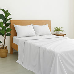 Luxury Giza Egyptian Cotton 4-Piece Bed Sheet Set | Ultra-Soft & Breathable | Extra Deep 10-Inch Pocket Fitted Sheet, Flat Sheet & 2 Pillow Covers (White)