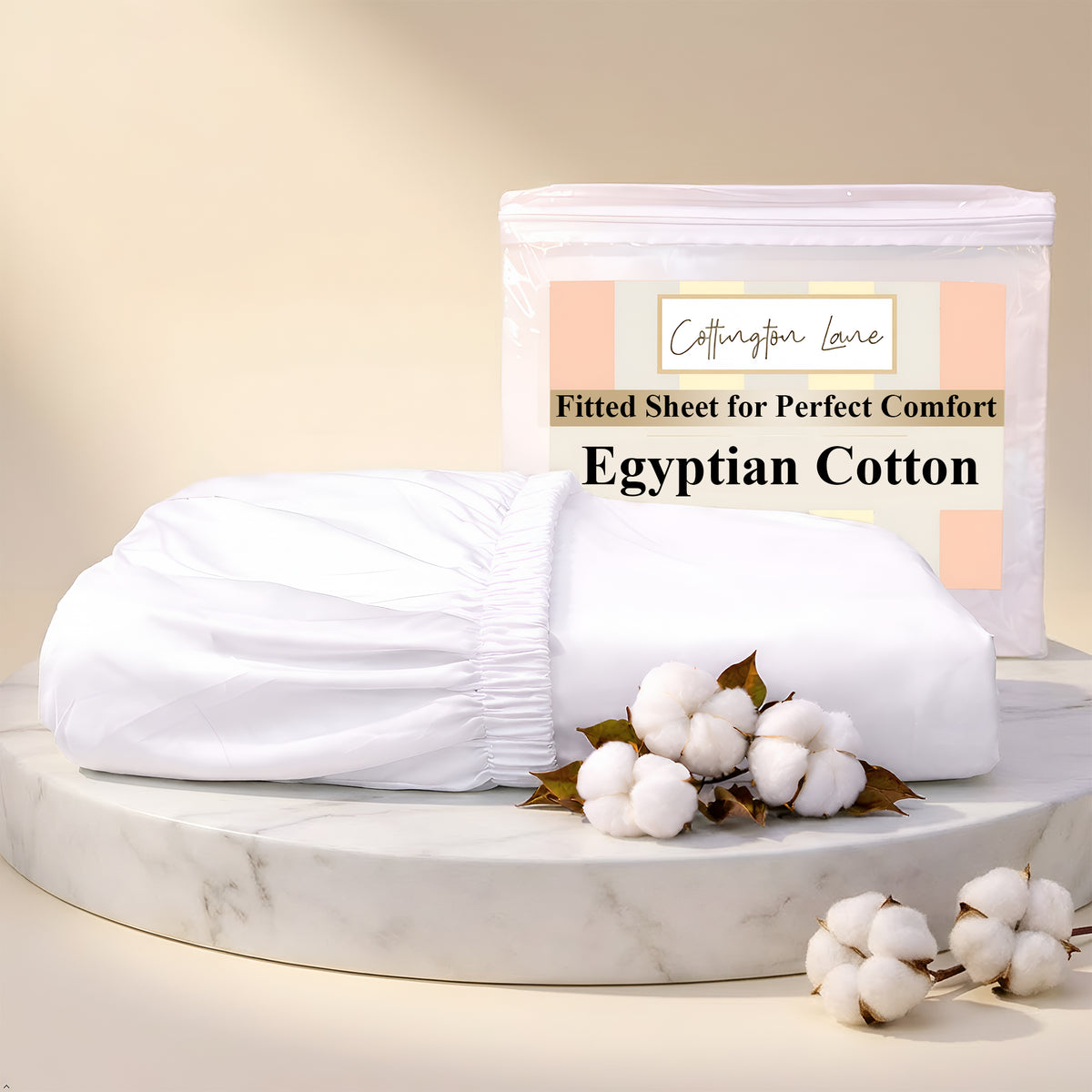 Premium 100% Cotton Fitted Bedsheet | Soft & Cooling Hotel-Quality Sheet | 10-Inch Deep Pocket, All-Round Elastic (White)