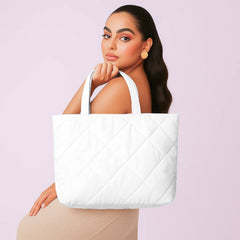 White Microfiber Quilted Tote Bag 13 x 15 Inch – Lightweight, Durable Shoulder Bag for Shopping, Travel & Daily Use
